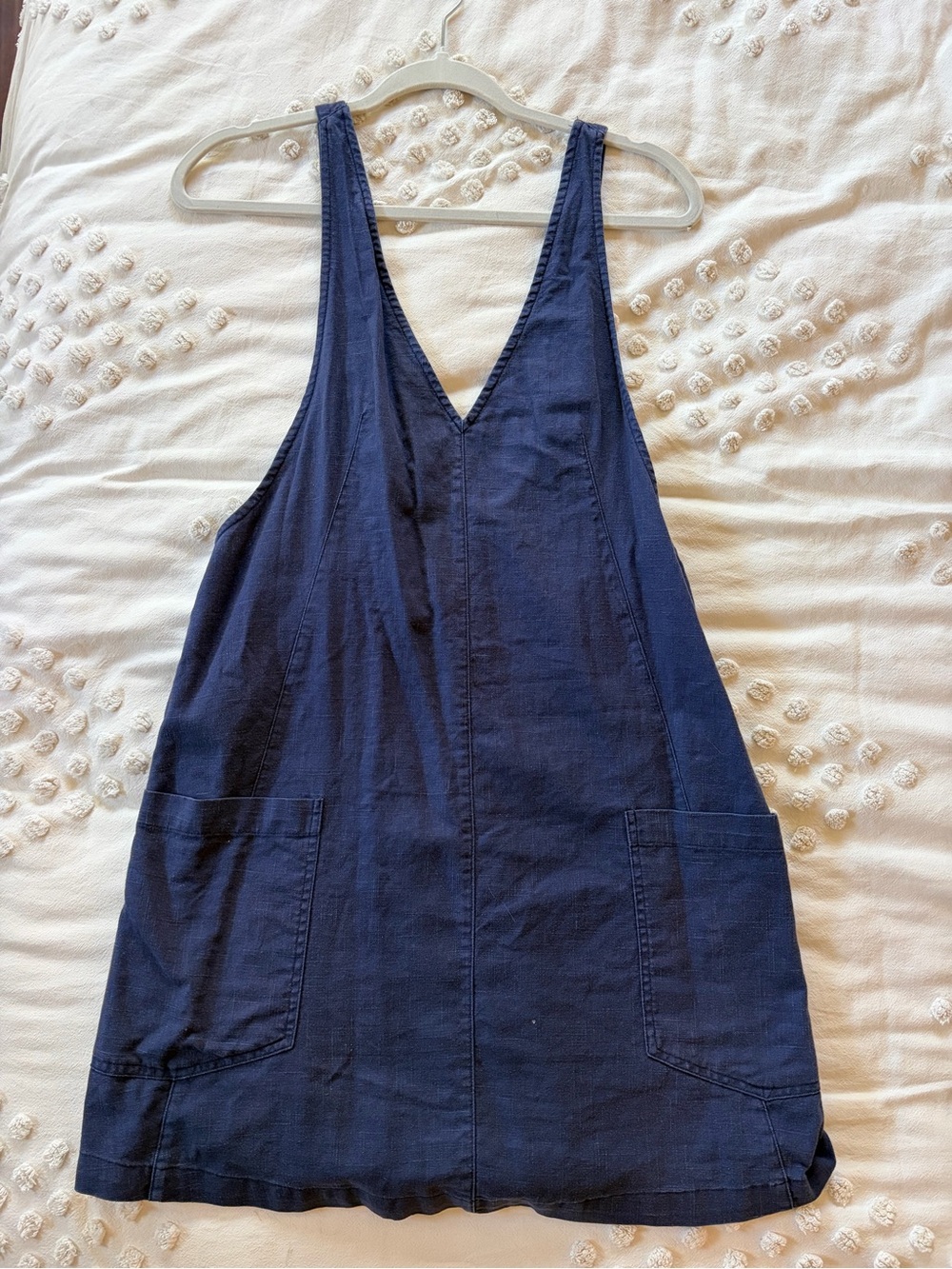 Navy V-Neck Pinafore Dress with Front Pockets